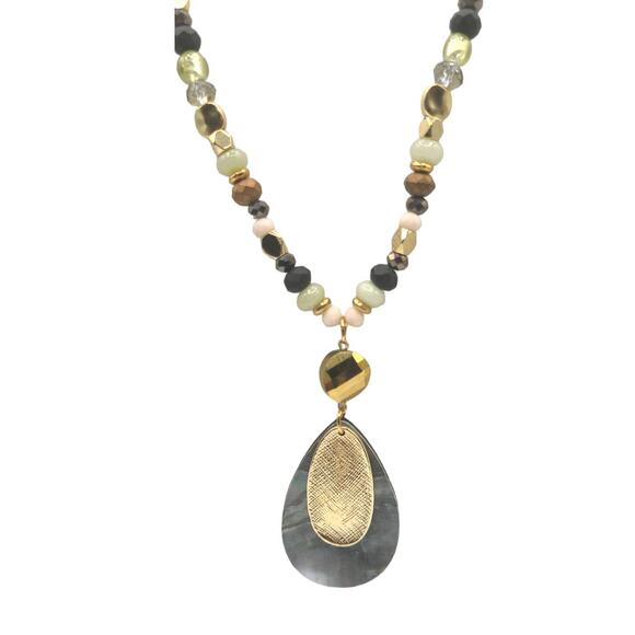 Gold Multicolor Beaded Pendant Fashion Necklace ~ NEW - Picture 2 of 7